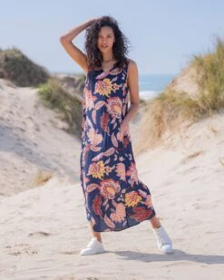 V Neck Printed Swing Midi Dress