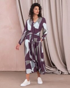 Long Sleeve Tie Front Midi Dress
