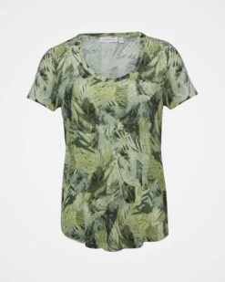 Linen Blend Scoop Neck T-Shirt -Celtic And Cos 158537