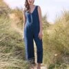 Pure Linen V Neck Sleeveless Jumpsuit