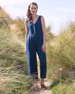 Pure Linen V Neck Sleeveless Jumpsuit