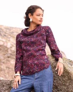 Printed Cowl Neck Top