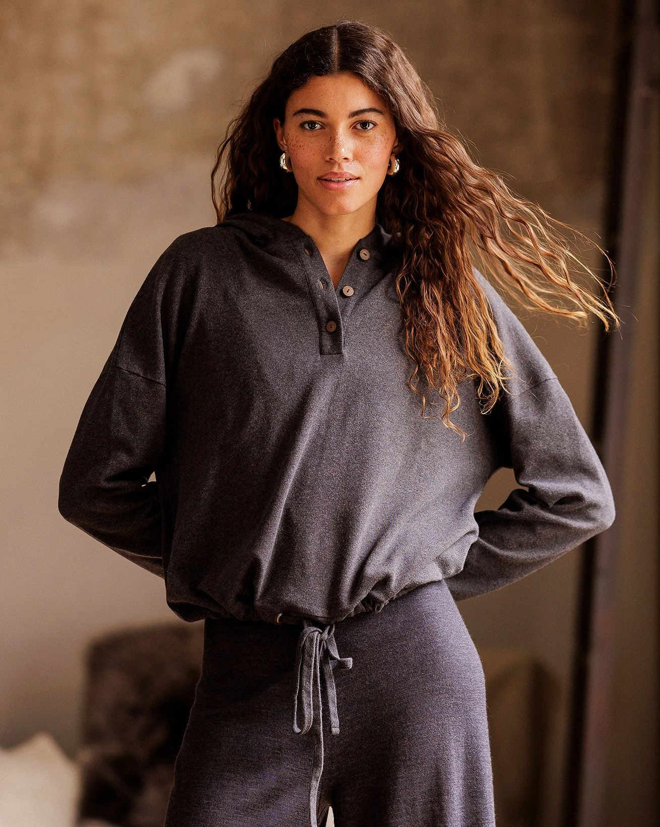 Button Detail Hoodie 1 Button Detail Hoodie