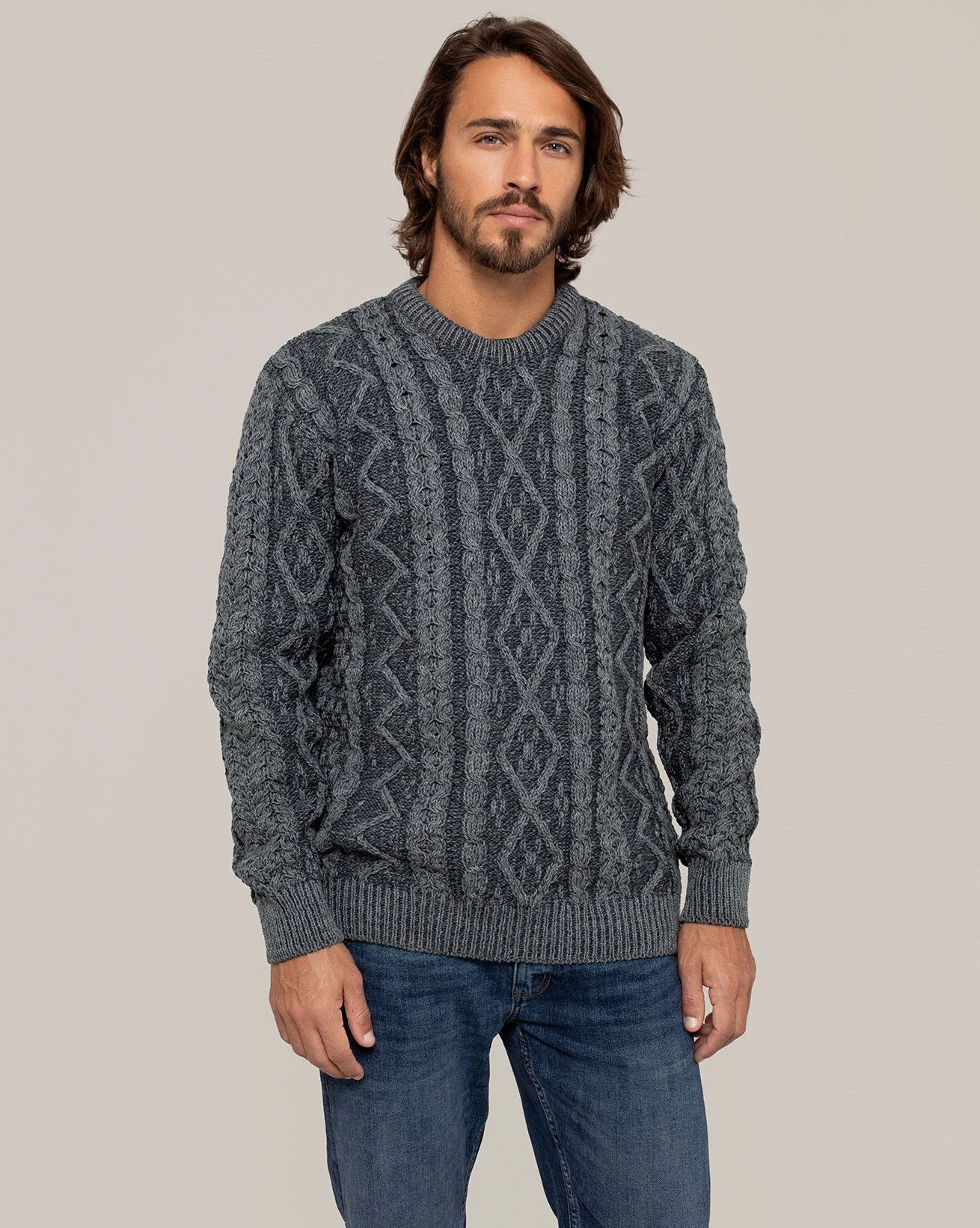 Men's Plated Cable Crew Neck Sweater 1 Men's Plated Cable Crew Neck Sweater