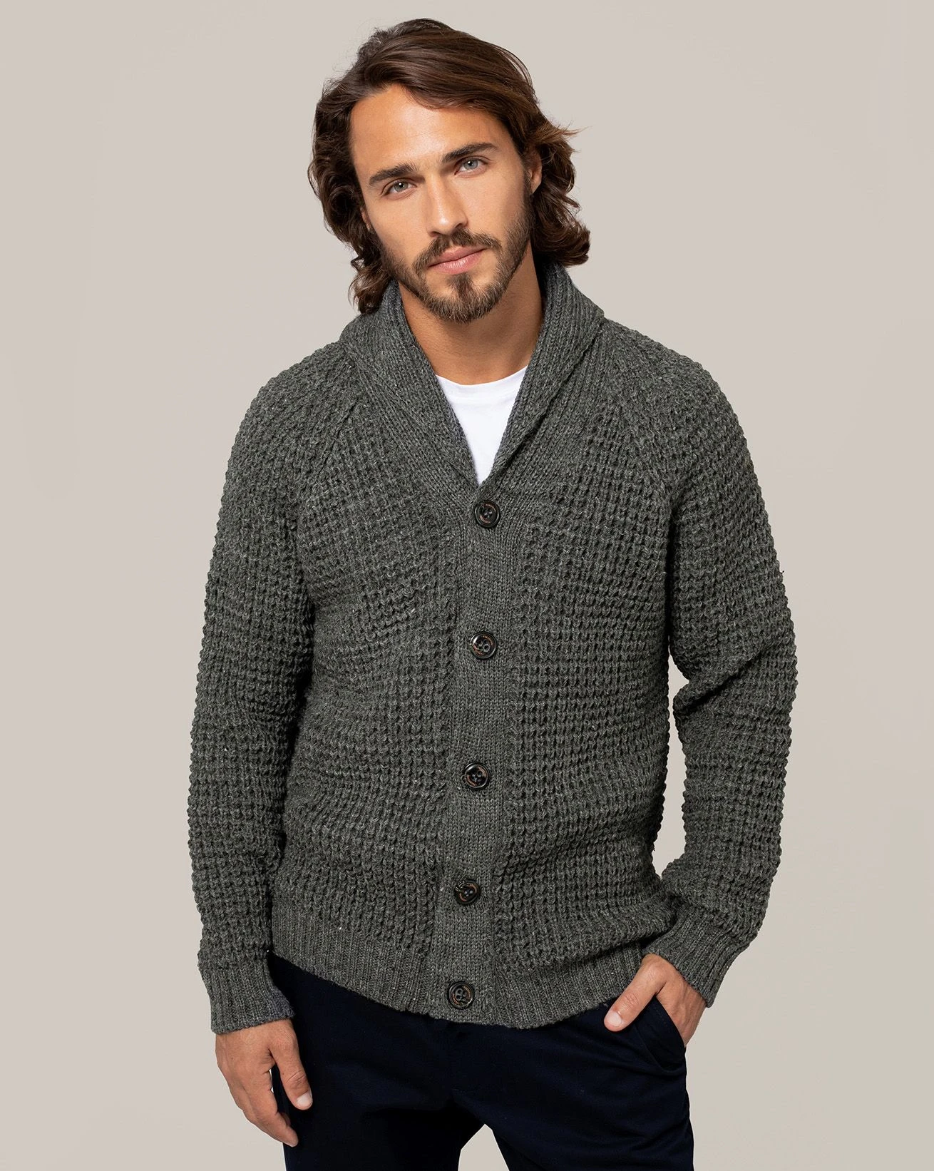 Men's Waffle Stitch Cardigan 1 Men's Waffle Stitch Cardigan