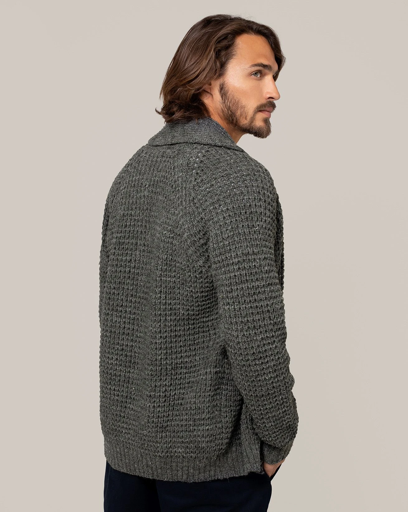 Men's Waffle Stitch Cardigan 2 Men's Waffle Stitch Cardigan - Image 2