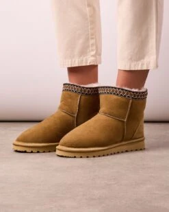 Braid Trim Shearling Shortie Boots -Celtic And Cos 180555
