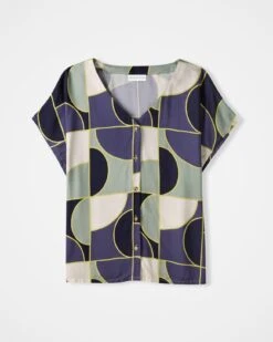 Grown On Sleeve V Neck Button Through Top -Celtic And Cos 188941