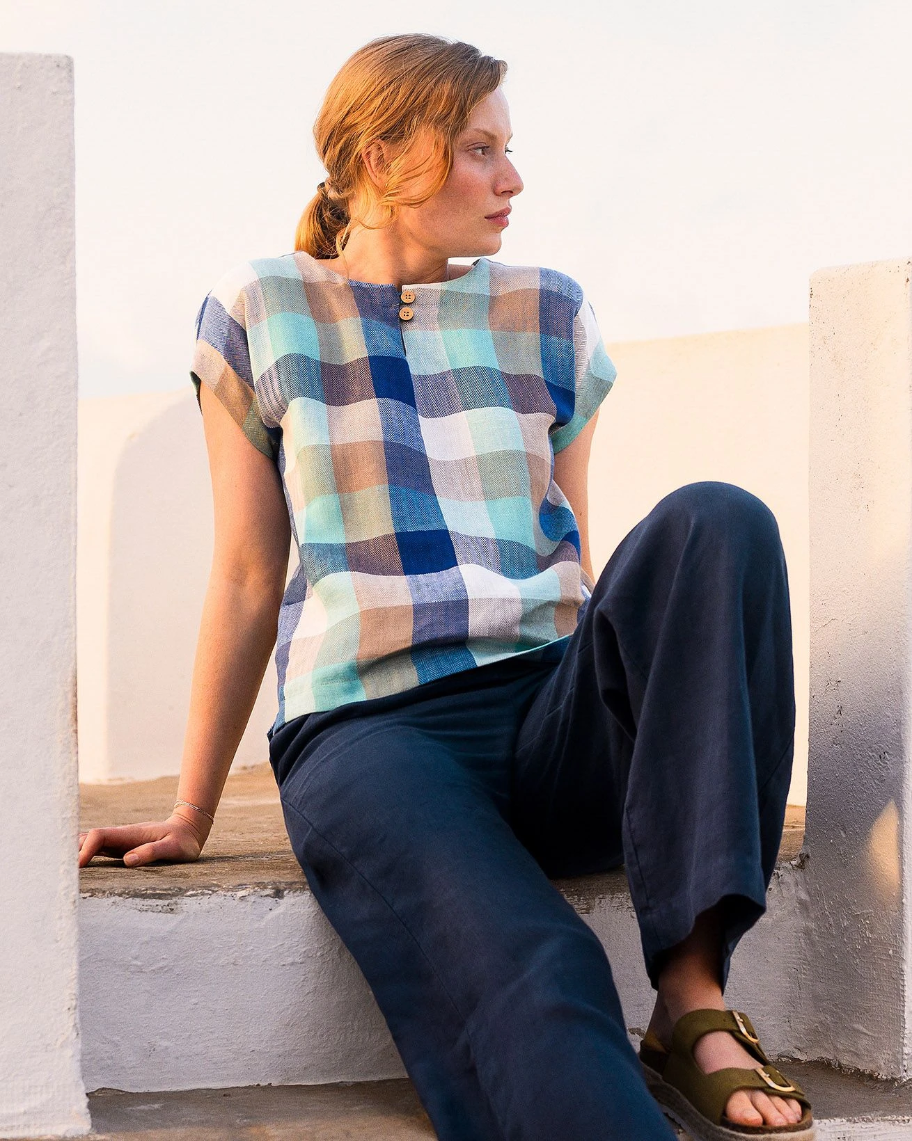 Linen Blend Button Detail Top 1 Linen Blend Button Detail Top