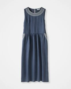 Pure Linen Embroidered Sleeveless Midi Dress -Celtic And Cos 189089