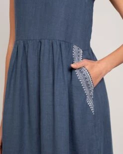 Pure Linen Embroidered Sleeveless Midi Dress -Celtic And Cos 189144