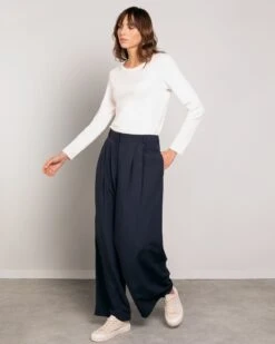 Linen Blend Wide Leg Drape Pants