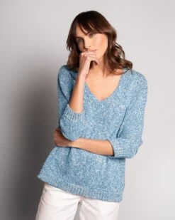 Yarn Twist V Neck Slouch Sweater