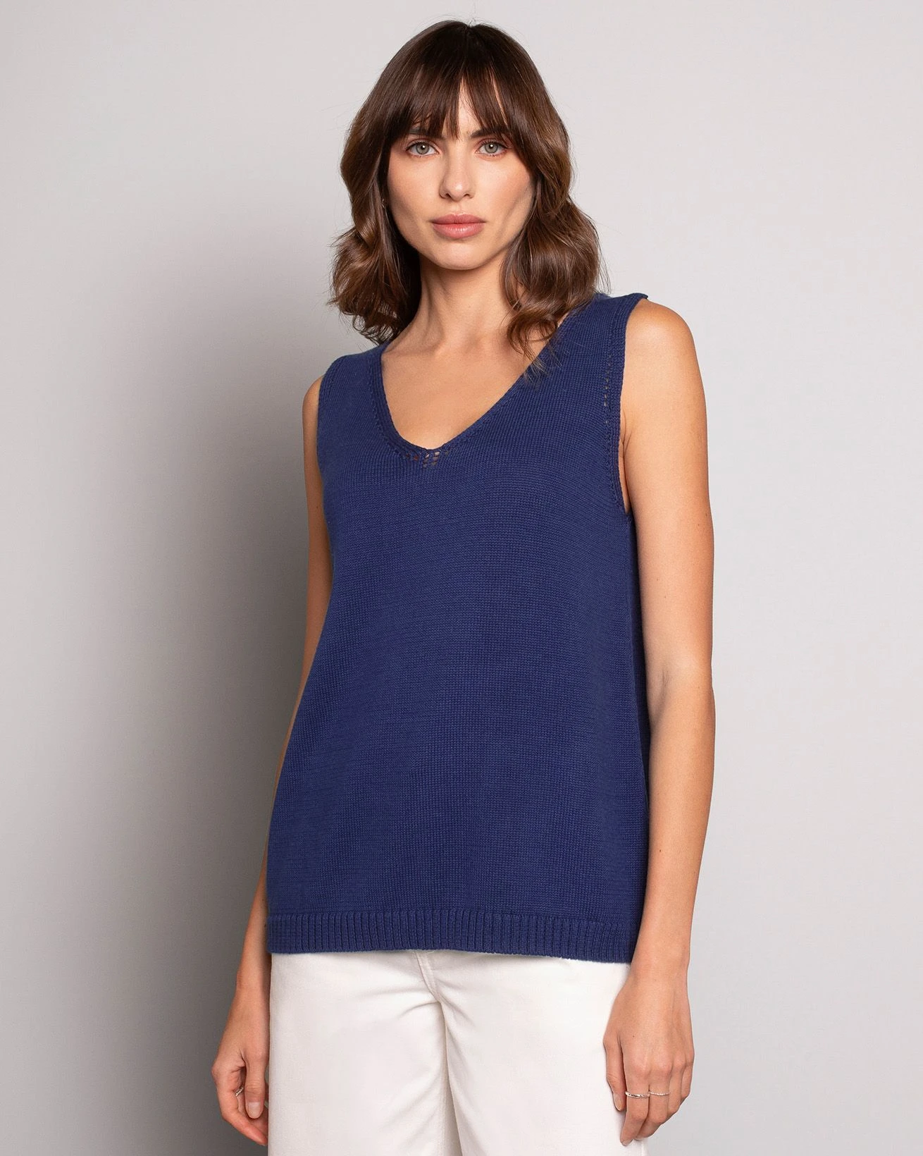 Organic Cotton Knitted V Neck Sleeveless Top 3 Organic Cotton Knitted V Neck Sleeveless Top - Image 3