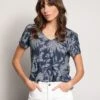 Linen Blend V Neck T Shirt