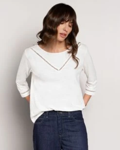 Organic Cotton Trim Detail Boat Neck Top