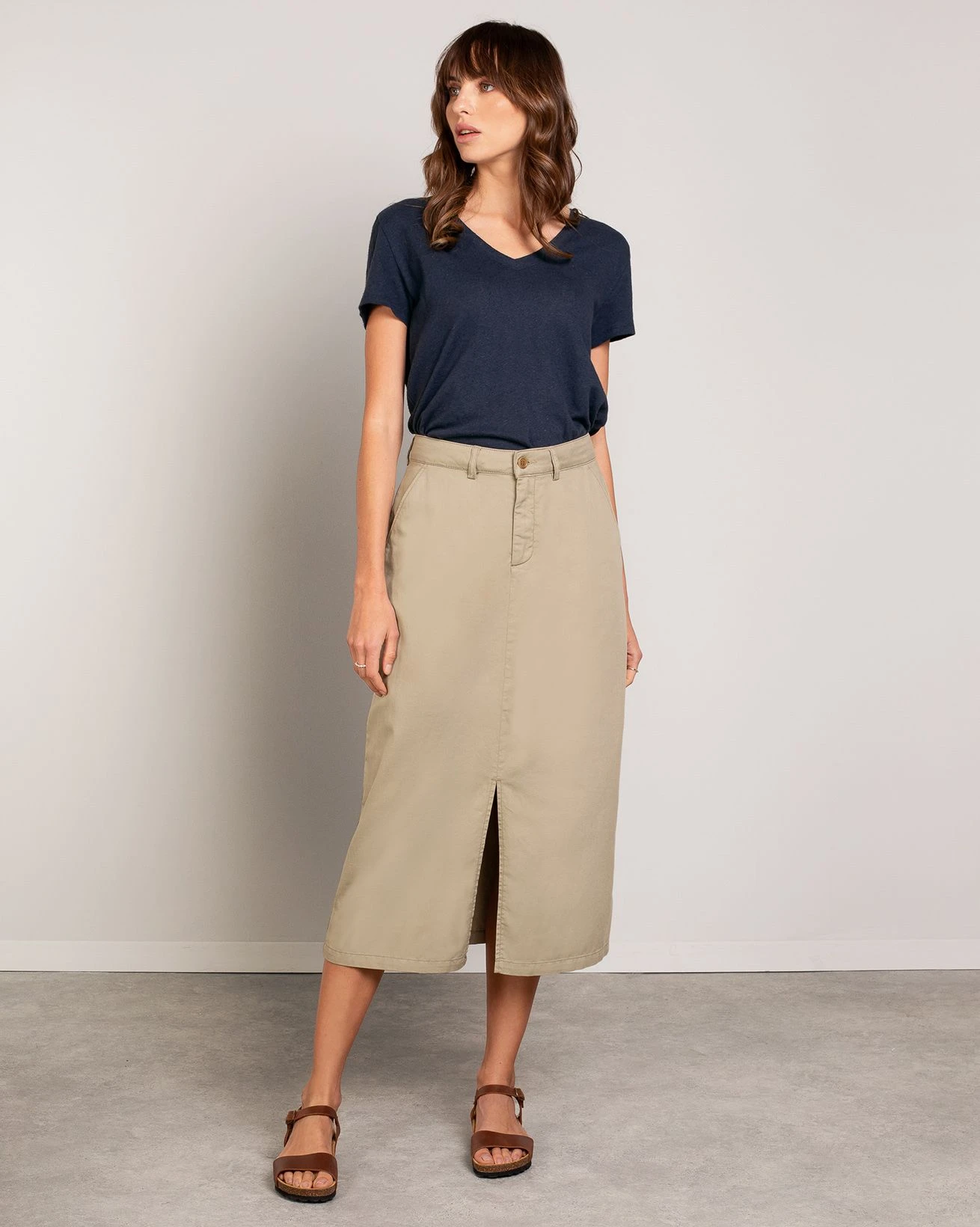 Organic Cotton Twill Midi Skirt 1 Organic Cotton Twill Midi Skirt