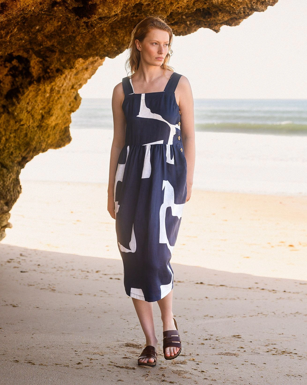 Pure Linen Button Detail Midi Dress 1 Pure Linen Button Detail Midi Dress