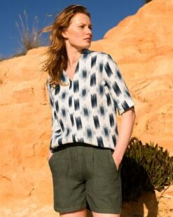 Linen Half Sleeve V Neck Tunic