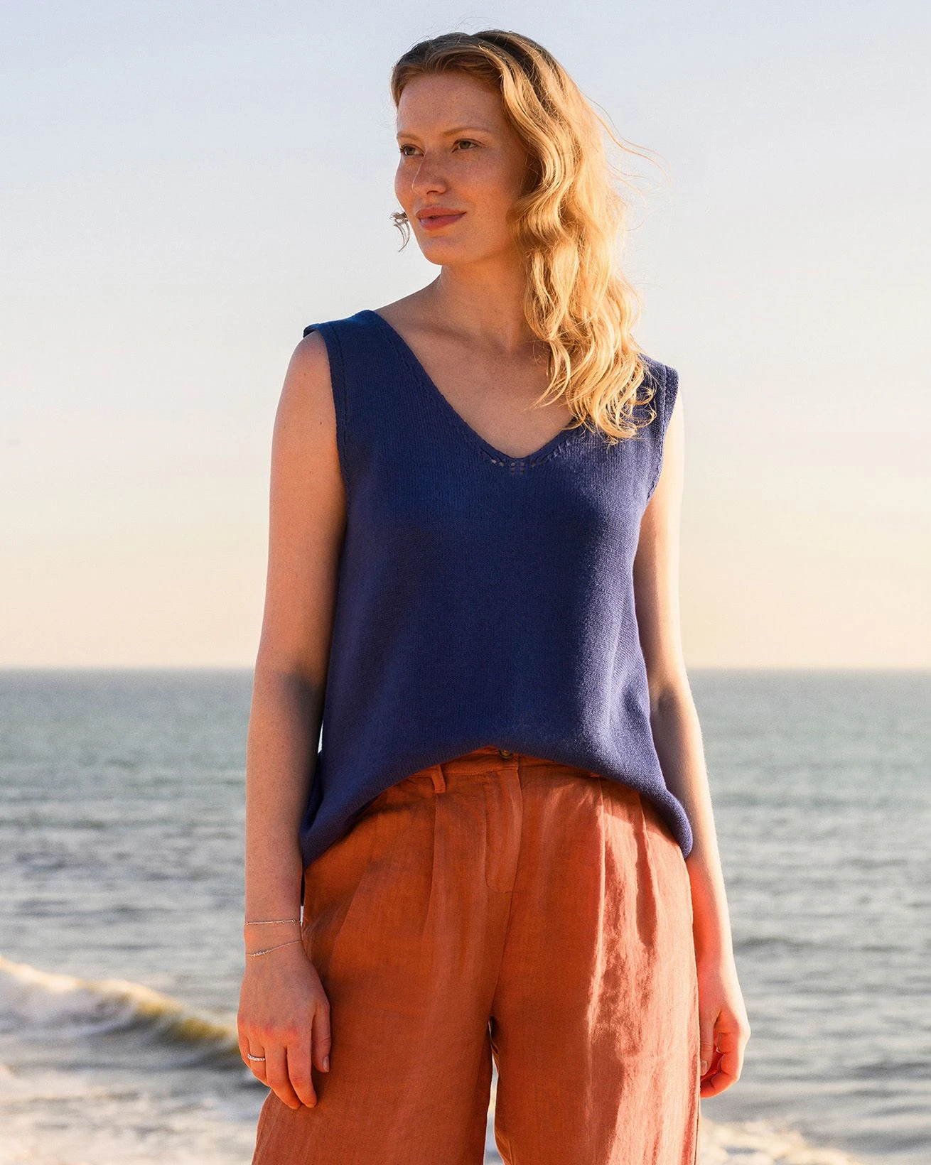 Organic Cotton Knitted V Neck Sleeveless Top 1 Organic Cotton Knitted V Neck Sleeveless Top