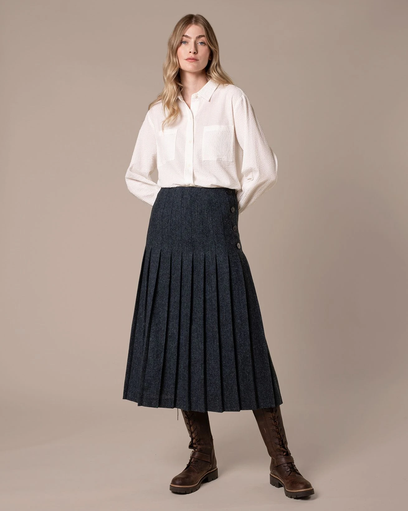 Button Detail Pleated Midi Skirt 2 Button Detail Pleated Midi Skirt - Image 2