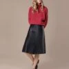 Leather Seamed Midi Skirt
