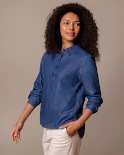 Easy Denim Half Placket Shirt -Celtic And Cos 204983